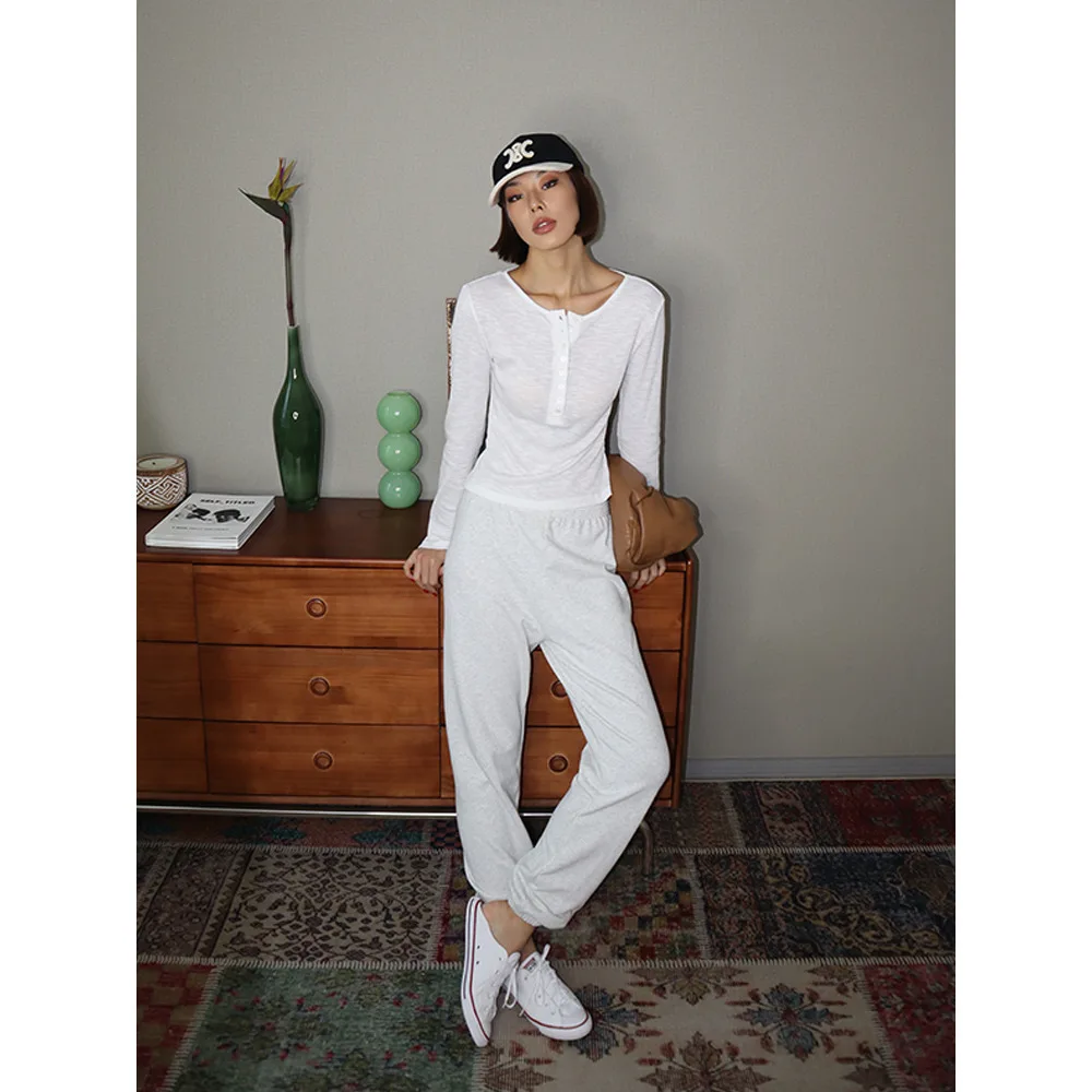 VanessaLab American Spicy Girl Street Light Flower Серые повседневные осенние спортивные брюки с