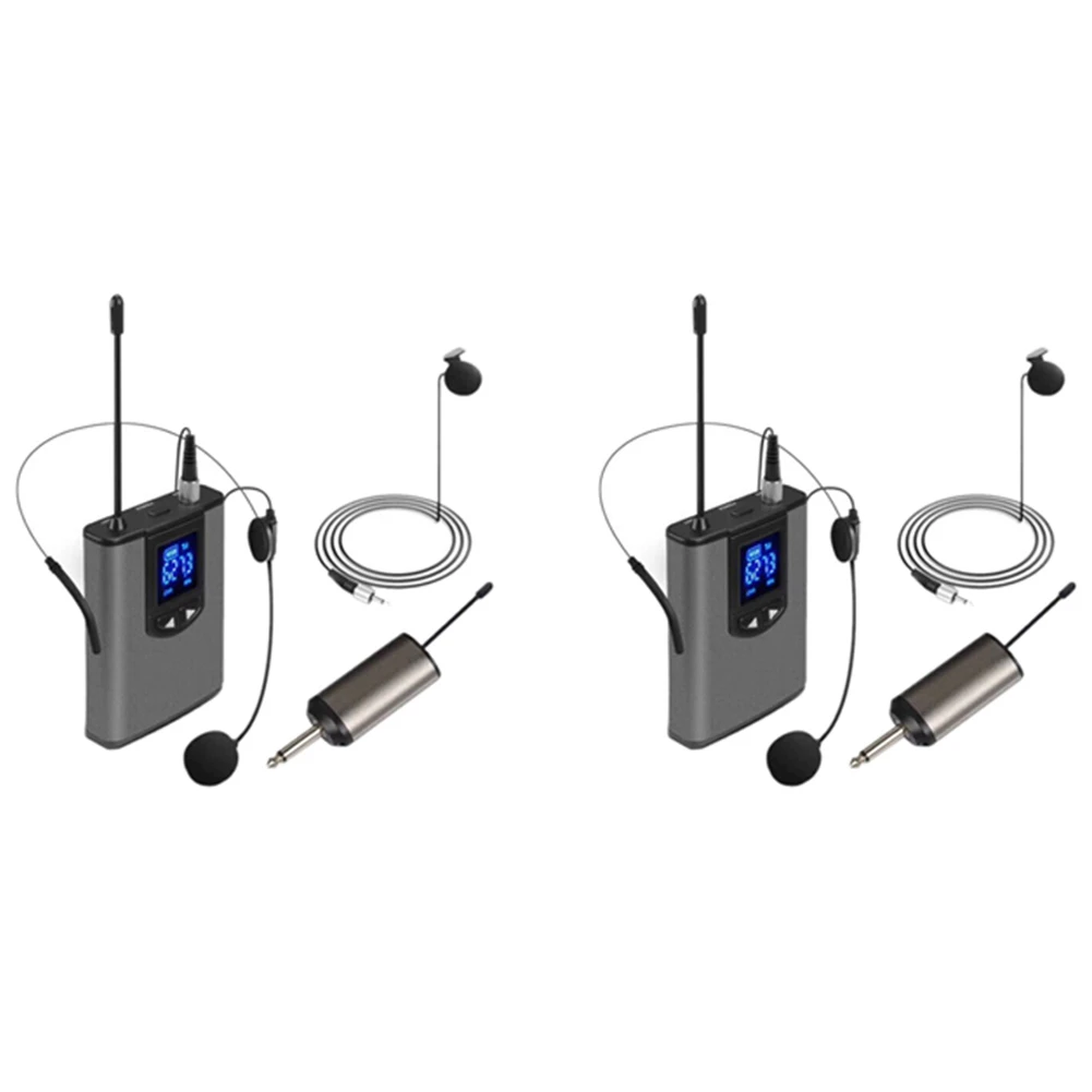 

2X UHF Portable Wireless Headset/ Lavalier Lapel Microphone with Bodypack Transmitter and Receiver 1/4 Inch Output
