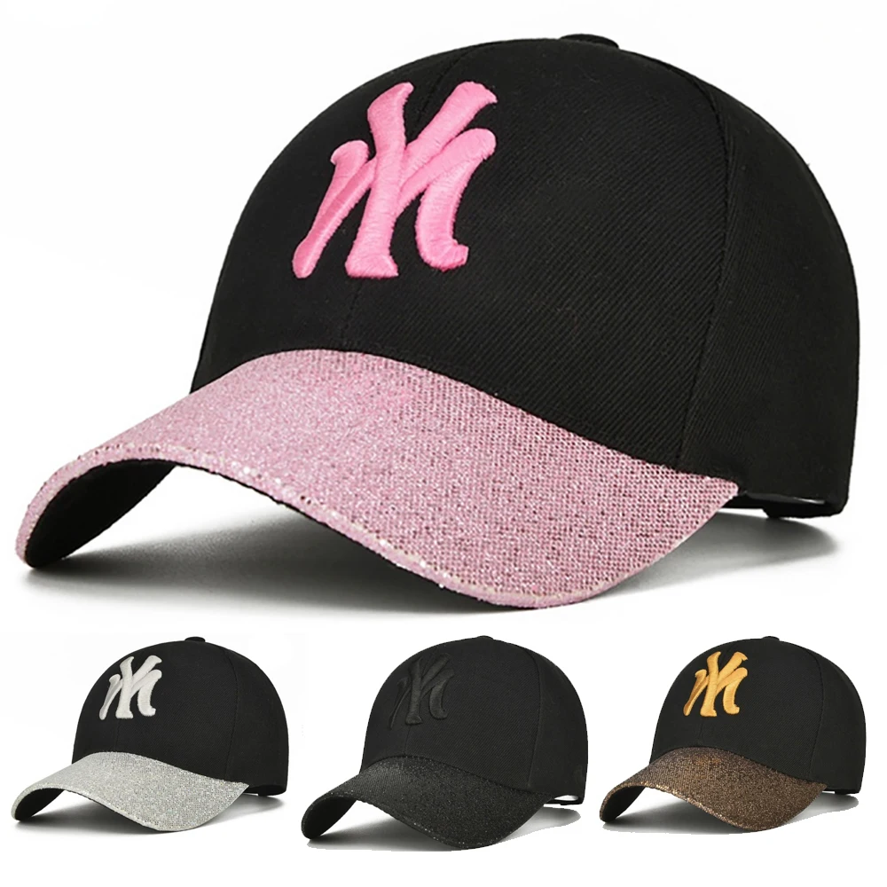 

Sequined Baseball Caps All Season Snapback Hat Shinning Female Hats Curved Eaves Fitted Cap Letters Embroidered Golf Cap
