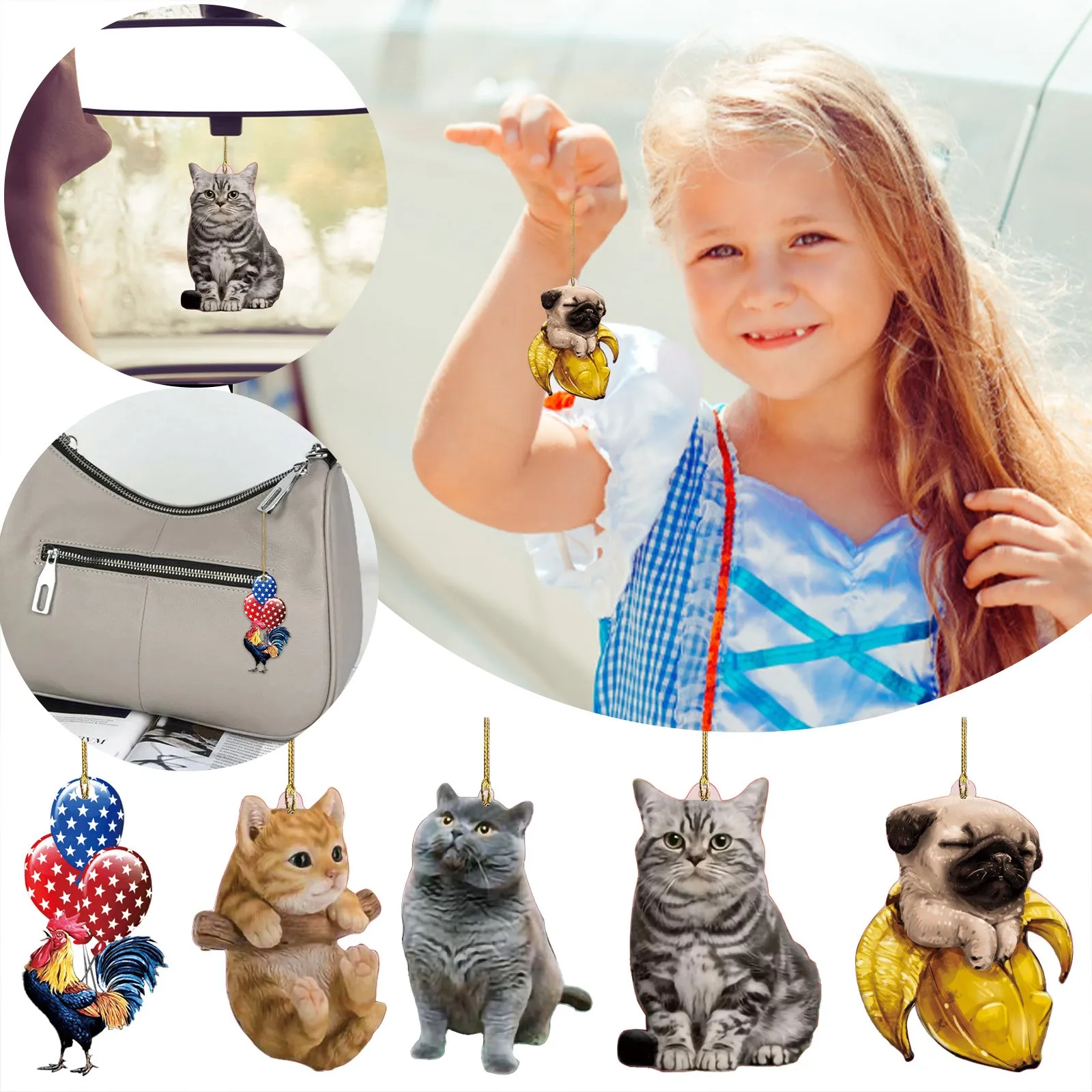 

1PC Cats Puppy Animal Double Sided Printing Acrylic Pendant Ornament Home Hanging Decorations Free Shipping Dropshipping