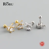 shiny zircon bow design real sterling silver 925 beads screw stud earrings for women fine jewelry daily accessories 2022 new