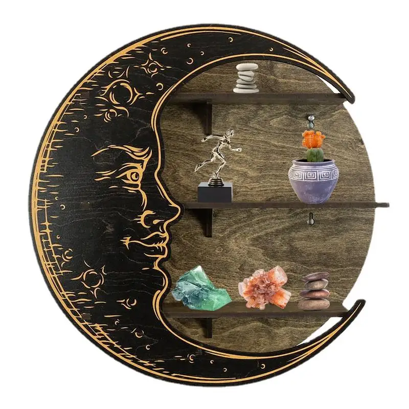 

Moon Shelf Crystal Shelf Wall-Mounted Crystal Holder Wooden Boho Shelves For Crystals Stones And Essential Oils