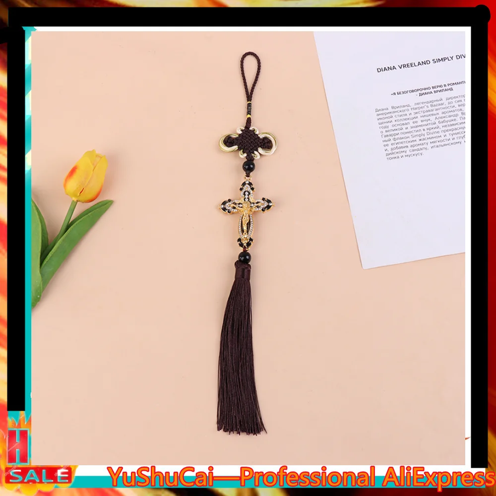 

Car Rearview Mirror Ornaments Hanging Auto Car Styling Accessories Metal Diamond Cross Jesus Christian Religious