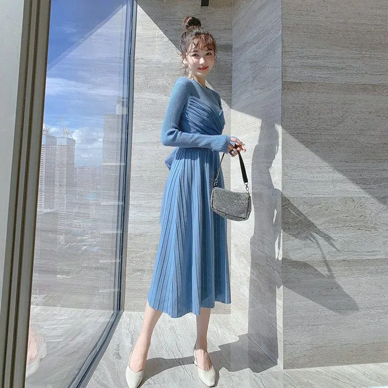 

Women 2023 Autumn Winter New Long Sleeve Sweater Dress Female Long Loose A-line Vestidos Ladies O-neck Knitted Dresses I156