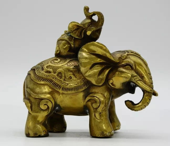 

Сборная старинная китайская статуя из чистой латуни ручной работы с двумя слонами