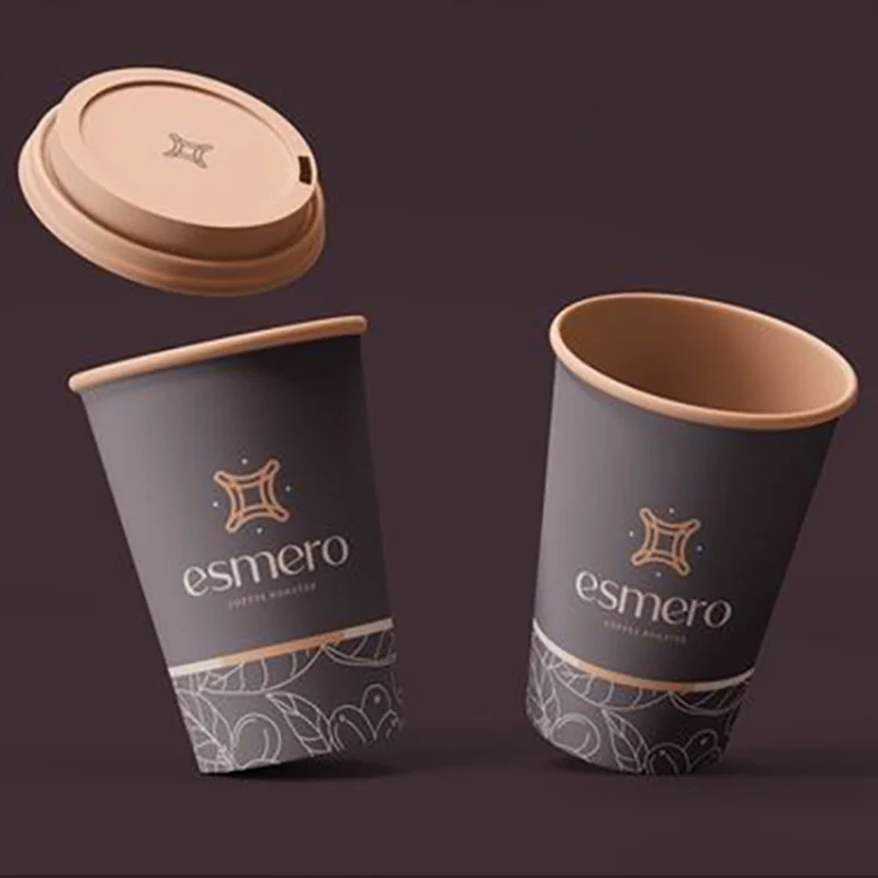 

customization logo takeaway 7oz 8oz 16oz 22oz warm coffee packaging kraft paper holder paper cup with drinking lid cover handle