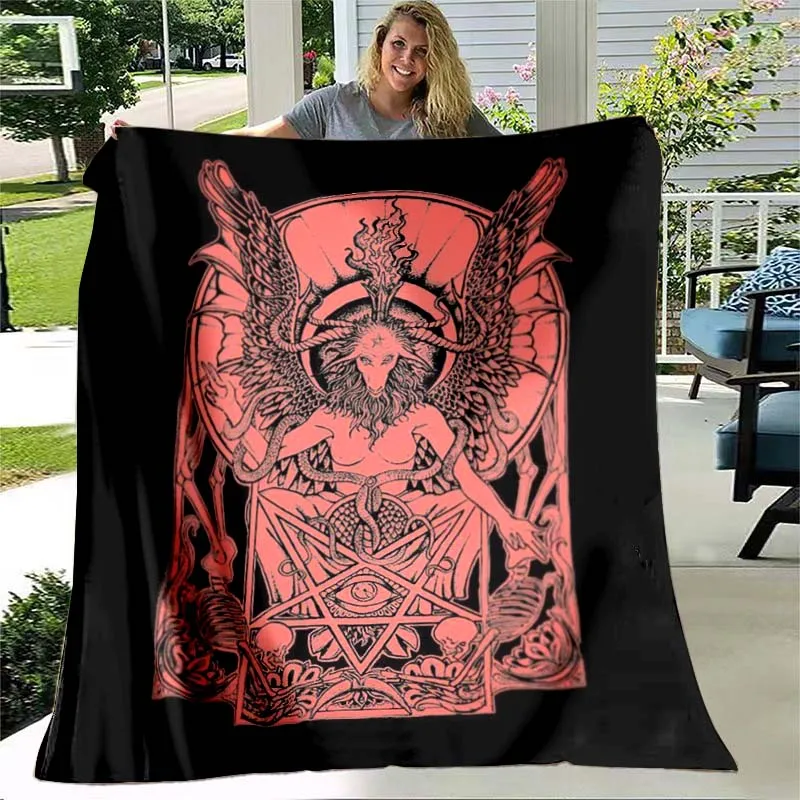 

Satan Demon Pattern Flannel Throw Blanket Soft Head Horse Noodles All Season Warm Bed Sofa Camping Kid Adult Gift Comfort Horror