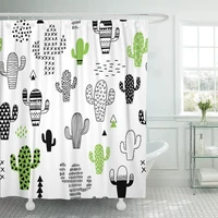 shower curtain black desert cute hand drawn with cactus hipster geometric waterproof polyester fabric 72x72 inch set with hooks