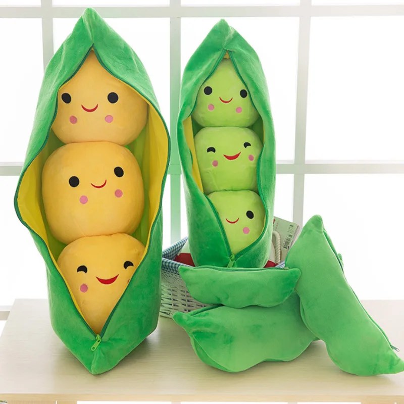 New 25CM-40CM Pea Pod Cute Filled Plant Doll Child Plush Toy Pea Pillow Toy 3 Bean Belt Cloth Bag Creative Plush Toy 2 Color