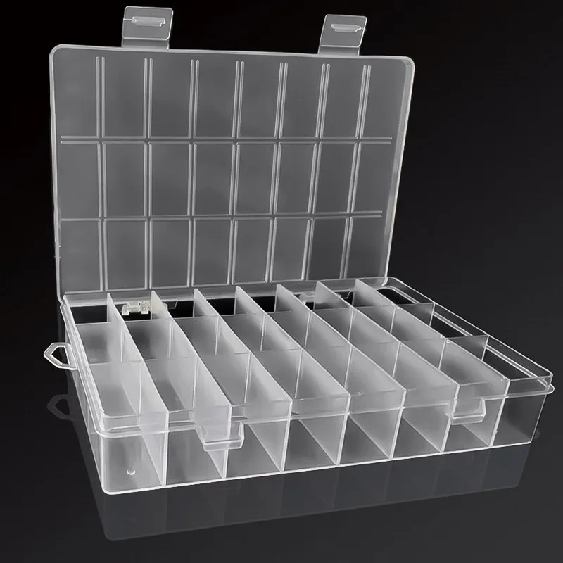 

24 Slots Plastic Storage Jewelry Box Compartment Adjustable Container for Bead Earring Box for Jewelry Rectangle Box 13.5x19.5cm