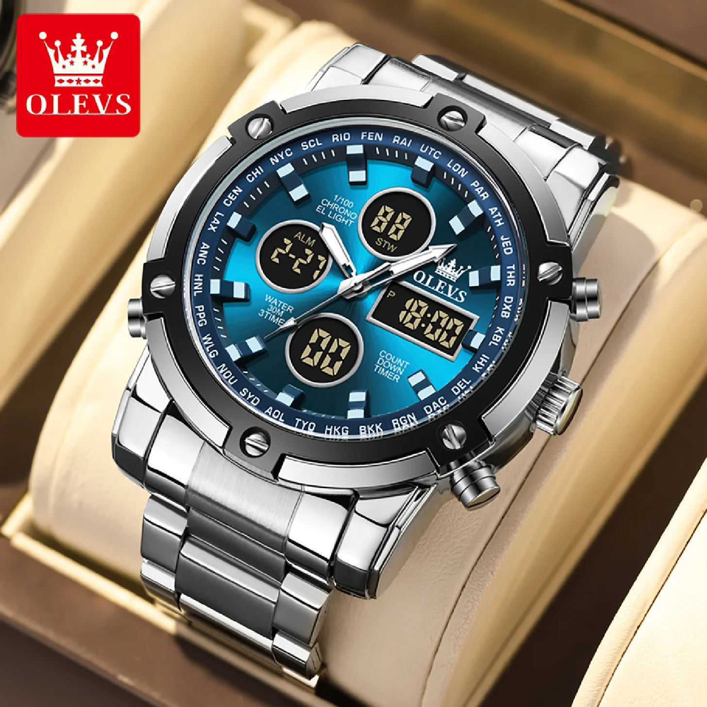 

Мужские часы OLEVS, оригинальные многофункциональные электронные часы для мужчин, водонепроницаемые светящиеся часы с будильником, модное пл...