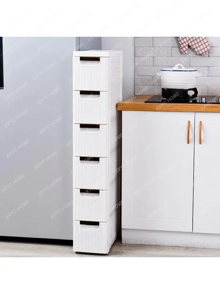 

19cm Drawer Type Slotted Storage Cabinet Kitchen Storage Cabinet Bathroom Gap Shelf Plastic Narrow Side Cabinet
