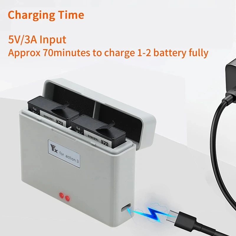 

Action 3 Two-way Battery Charger Storage Box Charging Manager With USB Cable For DJI OSMO Action 3 Camera Accessories