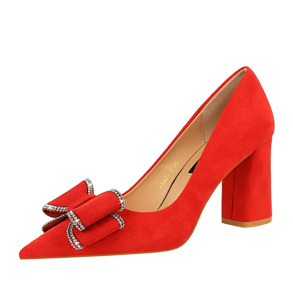 Корейская мода весна и осень новые замшевые туфли на высоком толстом каблуке с