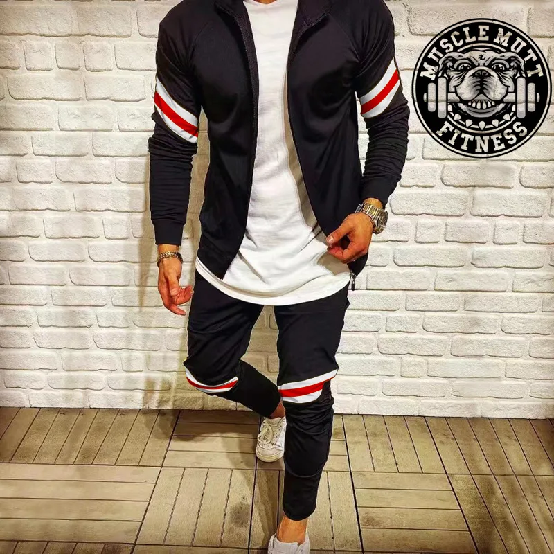Slim-Fit Sports Long-Sleeved Lapel Cardigan Men's Zipper Color Matching Fashion Casual Men's Sport Suit