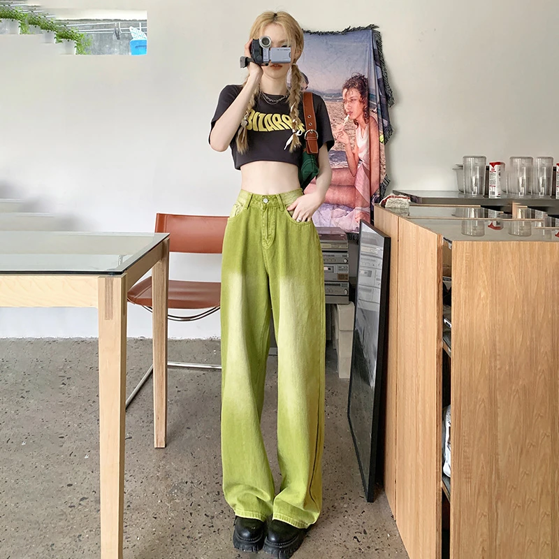Jeans Women's Pants 2023 New Autumn and Winter Peacock Blue High Street Korean Version Loose fitting High Waist Straight Sleeve