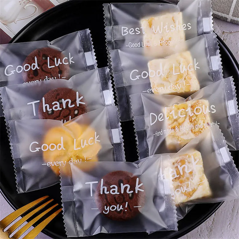 

100pcs/lot Thank You Mix Style Cookie Bags Machine Sealing Handmade Item Bakery Wholesale Matte Plastic Bag Pastry Packaging