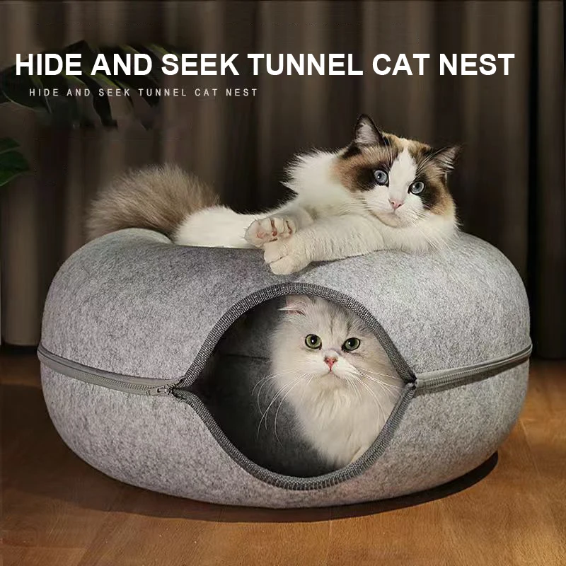 

Semi-Closed Cats House Pet Tunnel Nest Funny Interactive Toy Natural Felt Rabbit Cat Cave Bed Detachable Cat Basket Pet Supplies