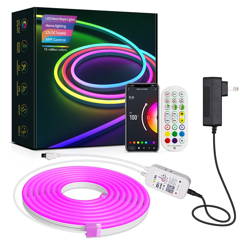 LED Flexible Neon Light Strip DC12V 3m Long with Bluetooth Wifi Smart Control Full Color DIY Wall Game Room TV Music Sync Kit