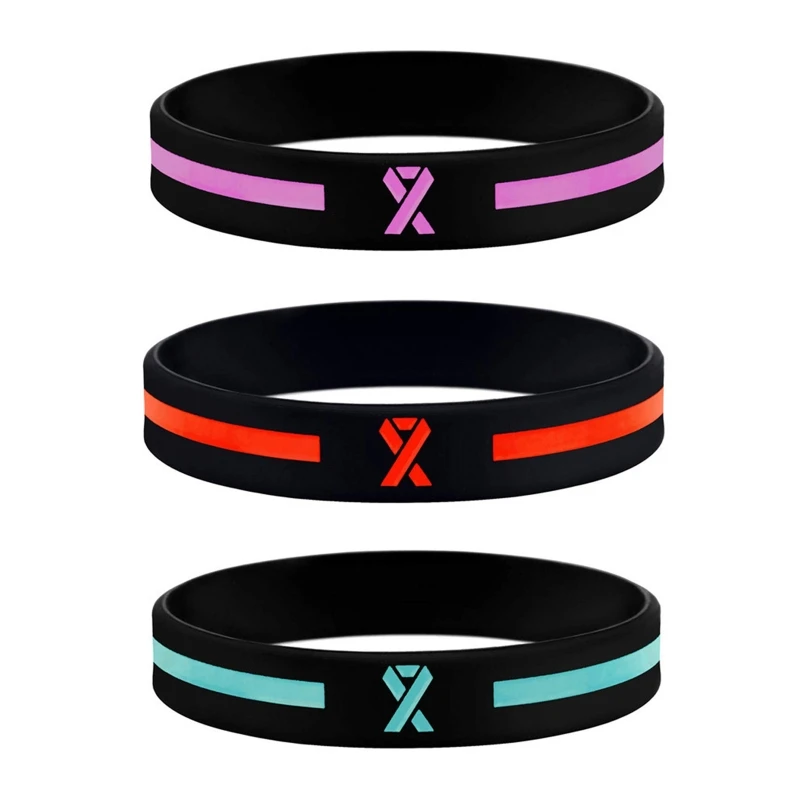 

Blue Pink Red Promotional Ribbon Bracelet Silicone Wristband Symbolizes Hope 264E