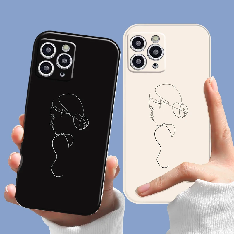 

Couple Abstract Art Lines Phone Case For iPhone 11 12 13 Pro Max 13 Mini X 7 8 6 Plus XR XS SE20 Soft Silicone Back Cover Funda