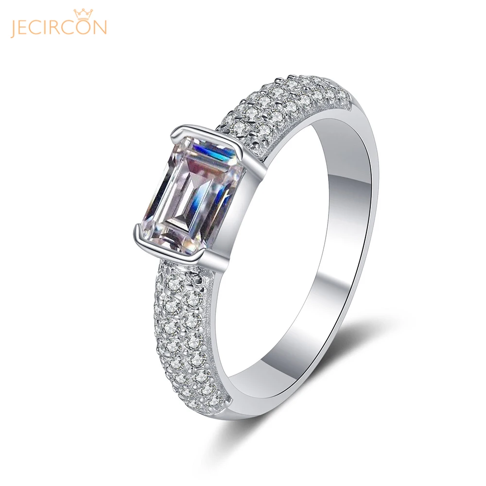 

JECIRCON 1 Carat Radiant/Emerald Cut Rectangular Shaped Moissanite Ring 925 Sterling Silver pt950 Gold Plated Jewelry for Women