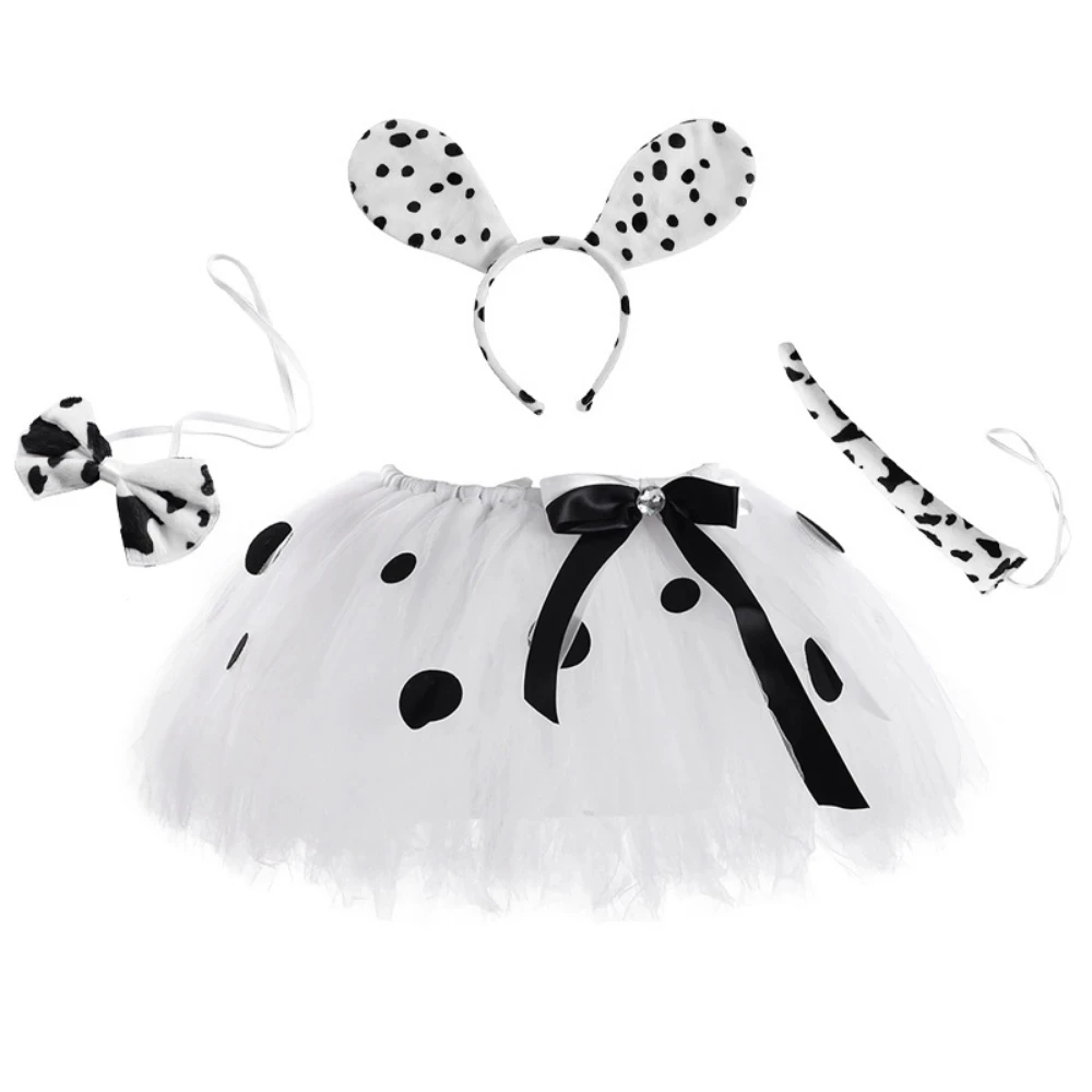 White Dalmatian Dog Tutu Skirt Outfit for Baby Girls Animal Halloween Costume for Kids Toddler Birthday Tutus Tulle Skirts