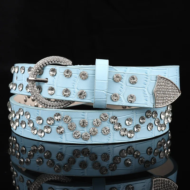 

Women's rhinestone inlaid belt round pin buckle fashion personality