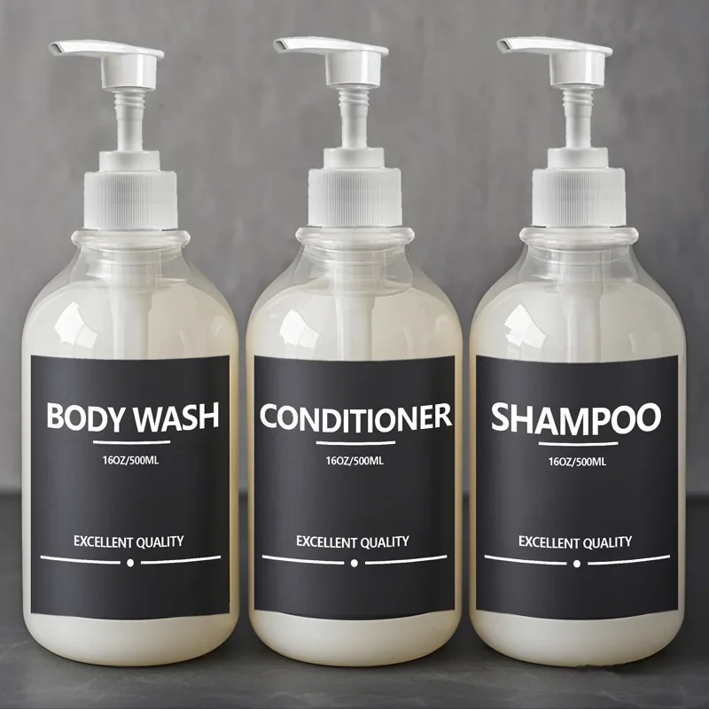 Набор бутылок для мыла рук с наклейкой черной этикеткой дозатор шампуня лоток 500