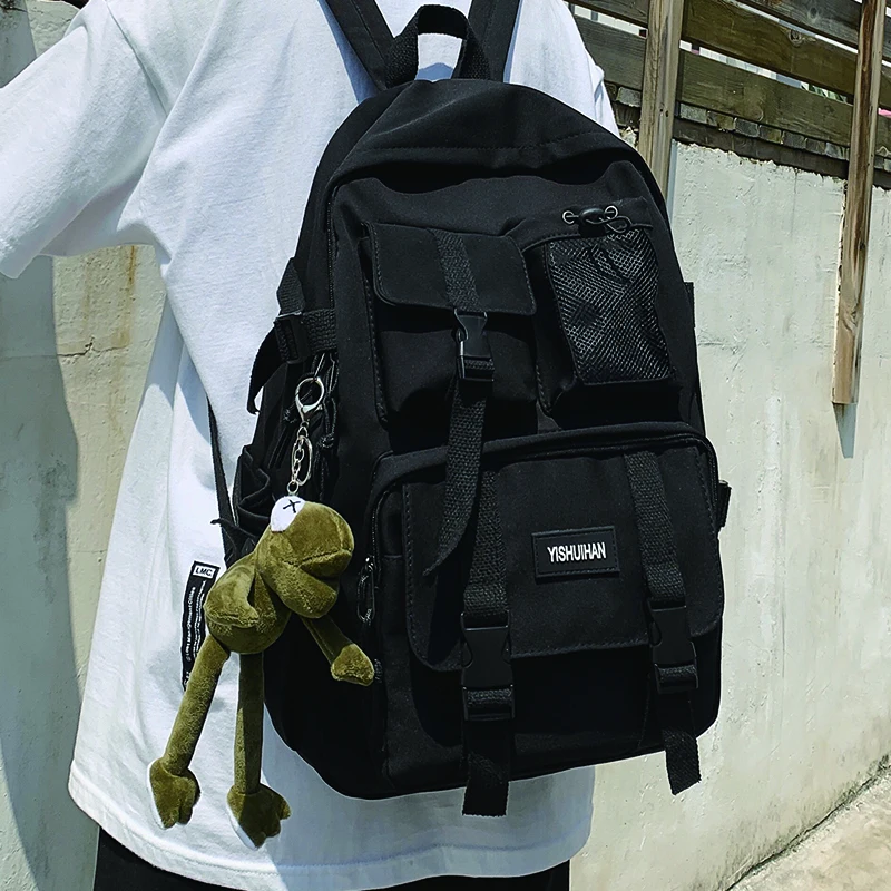 

Black Women's Nylon Backpack for Cute Girls Preppy Style School Bag Large Capacity Travel Rucksack New Ladies Anti Theft Mochila