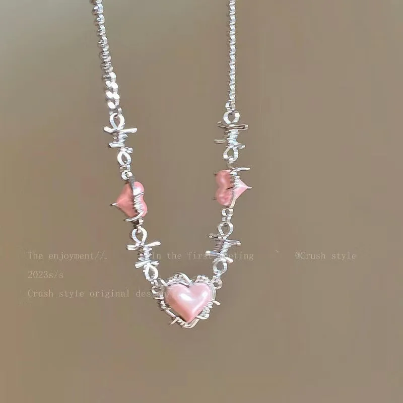Женское колье с розовыми шипами Y2k ожерелье любовным сердцем корейская мода 2023