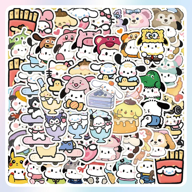 

100pcs Cartoon Q Version Sanrio Sticker High-value Mobile Phone Case Freezer Motorcycle Notebook Decoration Waterproof Sticker