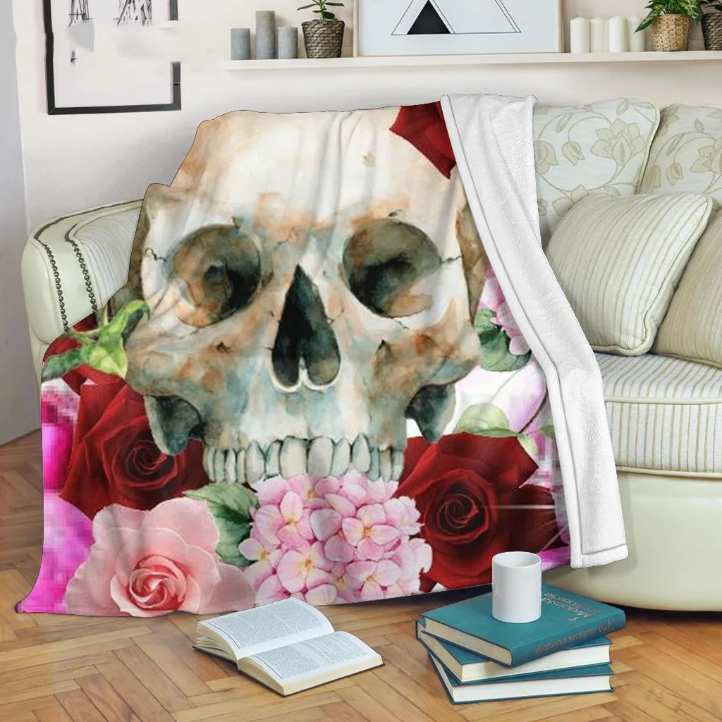 

Warm for Ladies Kids Camping Gift Home Sofa Couch Bed Adult Festival Flower Skull Pattern Flannel Throw Blanket Soft Lightweight