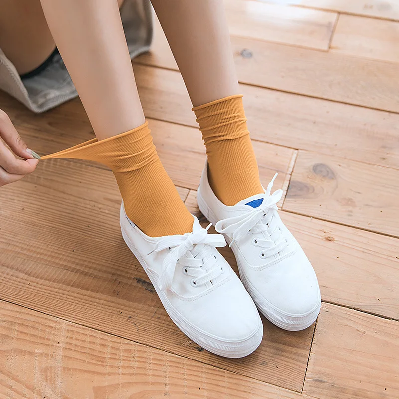 2023 Summer Solid Color Socks Women's Thin Socks Japanese Socks Mid-tube Jacquard Icy Edge Socks Rolled Edge Kawaii Socks