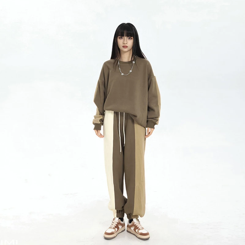 Enlarge Women's 2022 Fashion New Cotton Tracksuit Spring Autumn 2 Pieces Set Korean Contrast Sweatshirt + Sweatpants Casual Sports Suit