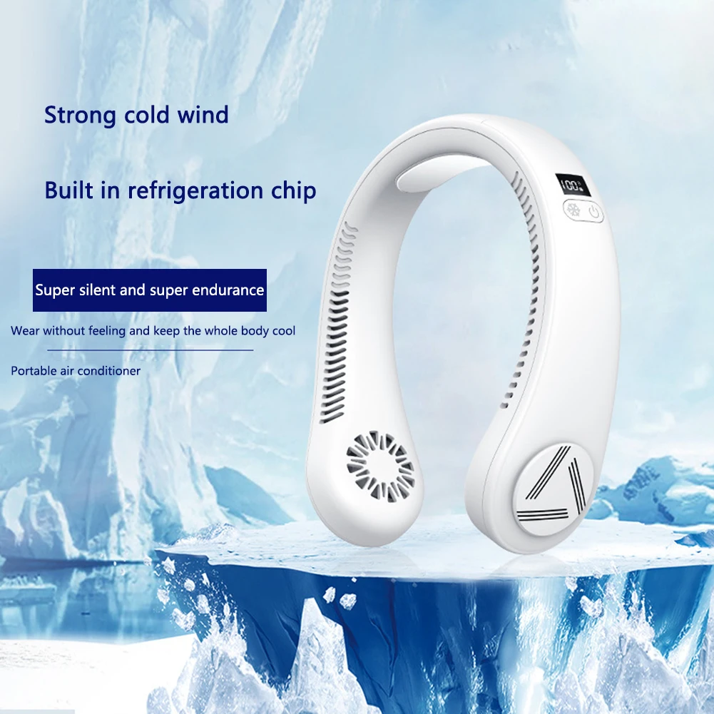 

4000mAh USB Rechargeable Lazy Portable Summer Air Conditioner Cooling Hanging Neck Fan Leafless Outdoor Personal Wearable Fans