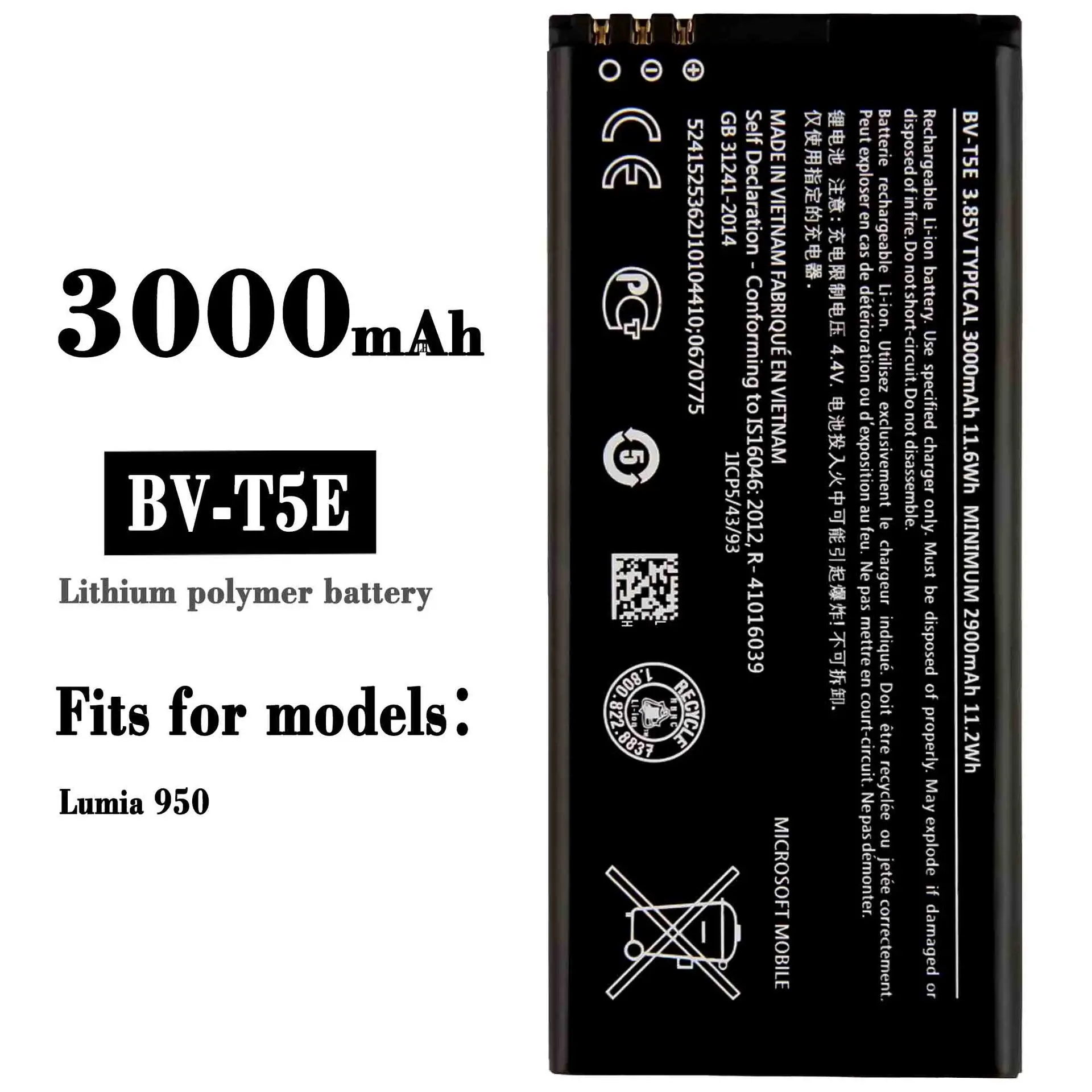 

BV-T5E Orginal High Quality Replacement Battery For Nokia Lumia 950 Mobile Phone Large Capacity New Internal Lithium Batteries