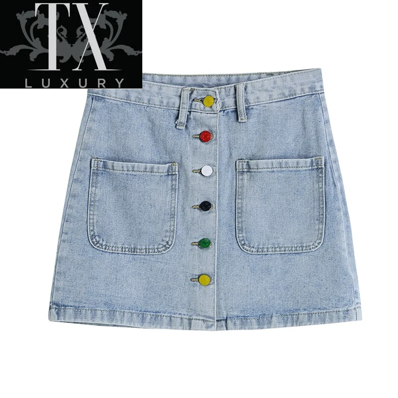 

Denim Crop Skirt Women Single Breasted Streetwear Pocket Party Club Korean Y2K Sexy Jean Skirts High Waist A Line Tide Buttoms