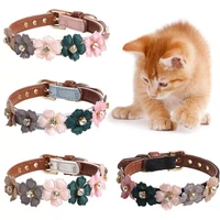 dog flower collar cute shiny diamonds leather dogs necklaces pet adjustable collars for small medium dogs