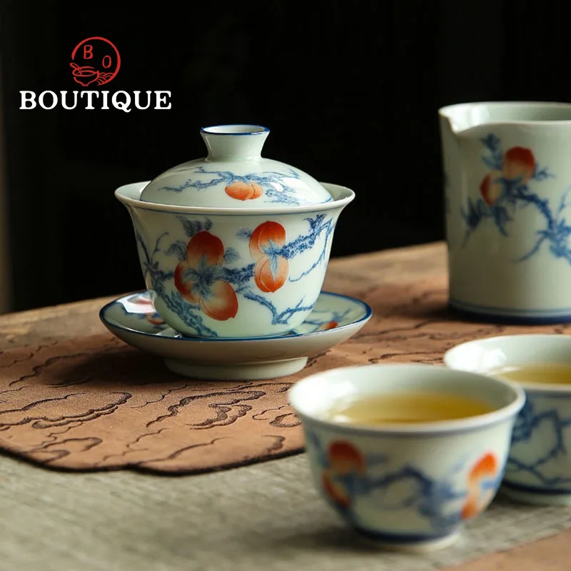 

200ml White Porcelain Tea Tureen Retro Blue and White Cover Bowl Tea Maker Ceramic Gaiwan with Lid Household Kung Fu Tea Set