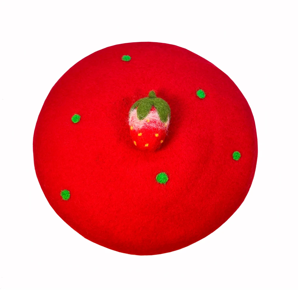 Дизайнерский Женский Берет С Милыми Красными И Белыми Грибами. Теплая Шерстяная