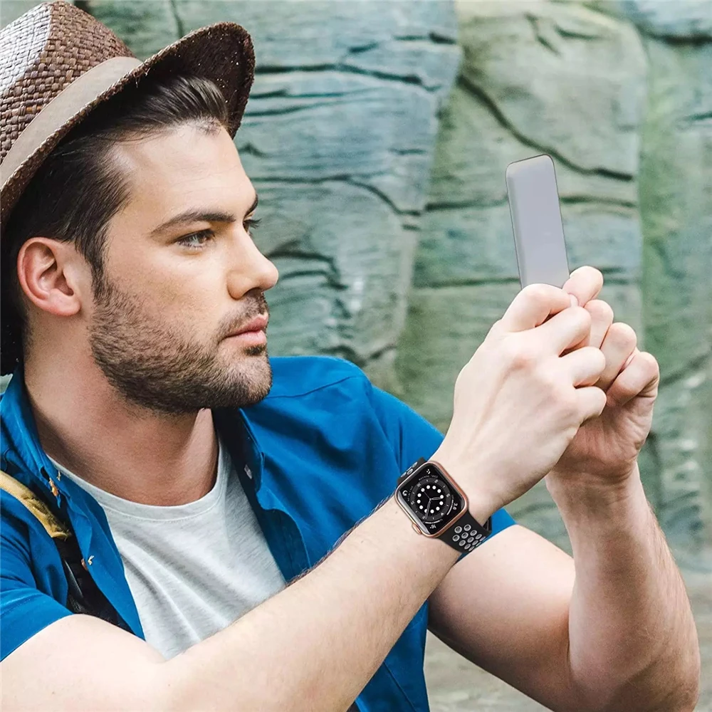 Silicone Breathable Strap For Apple Watch 7 41mm 45mm 40 44mm for nike Sport Band 38 42mm for iWatch serie 7 SE 6 5 4 3 bracelet