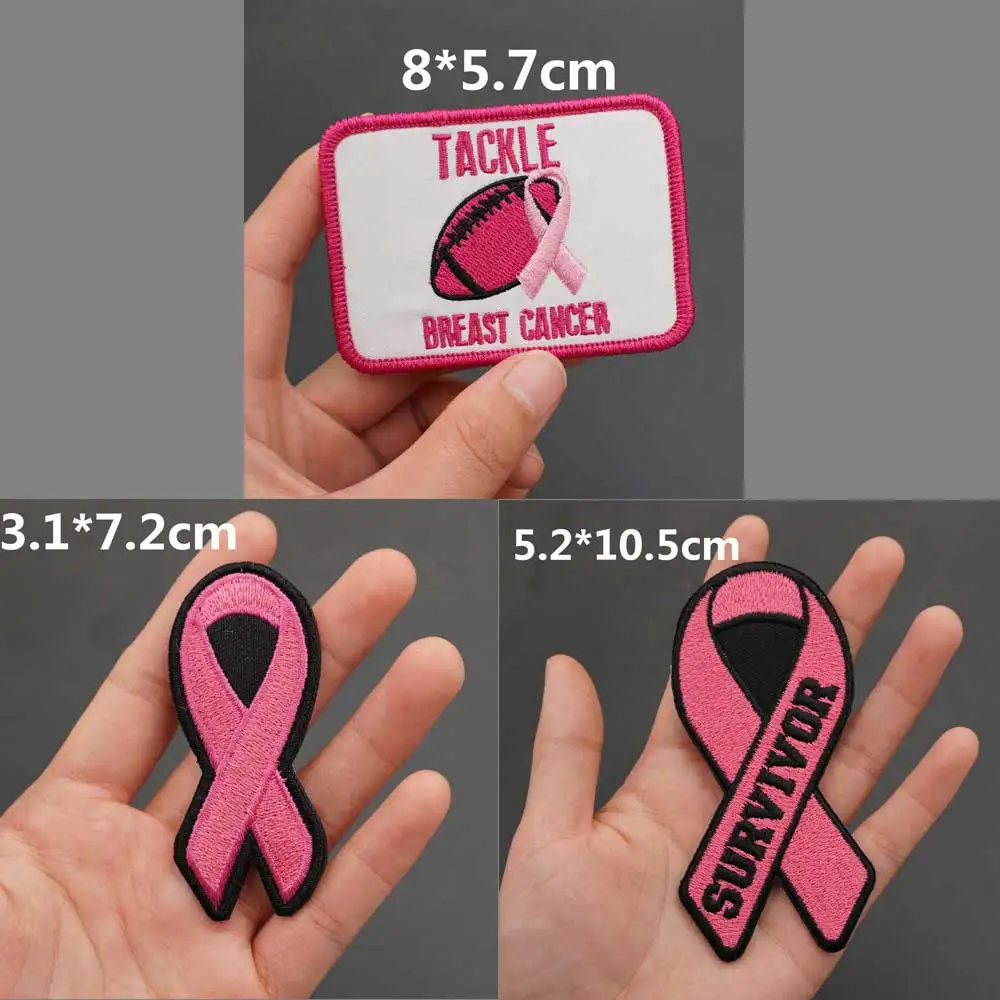 

Tackle Breast Cancer Survivor Embroidered Patches Lady Badge with Hook Backing for Clothes Decoration Accessories Appliques