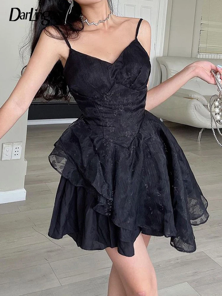 

Darlingaga Fashion Chic Corset Black Birthday Party Dress Summer Elegant Sundress Jacquard Short Dresses Ball Gown Goth Outfits