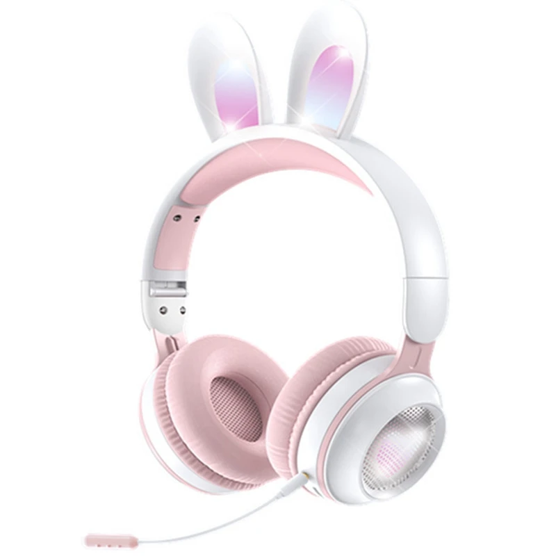 

Наушники с кроличьими ушами, компьютерные наушники со светодиодной подсветкой, гарнитура Bluetooth 5,0, наушники