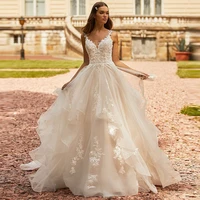 vintage wedding dresses spaghetti straps ruffles retro appliques lace sleeveless tulle sweepbrush a line boho bridal gowns