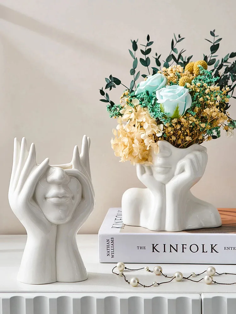 

Nordic Style Flower Vase Body Half Face Flower Pot Vase Ceramic Art Crafts Accessories Modern Home Office Decor Home Decoration