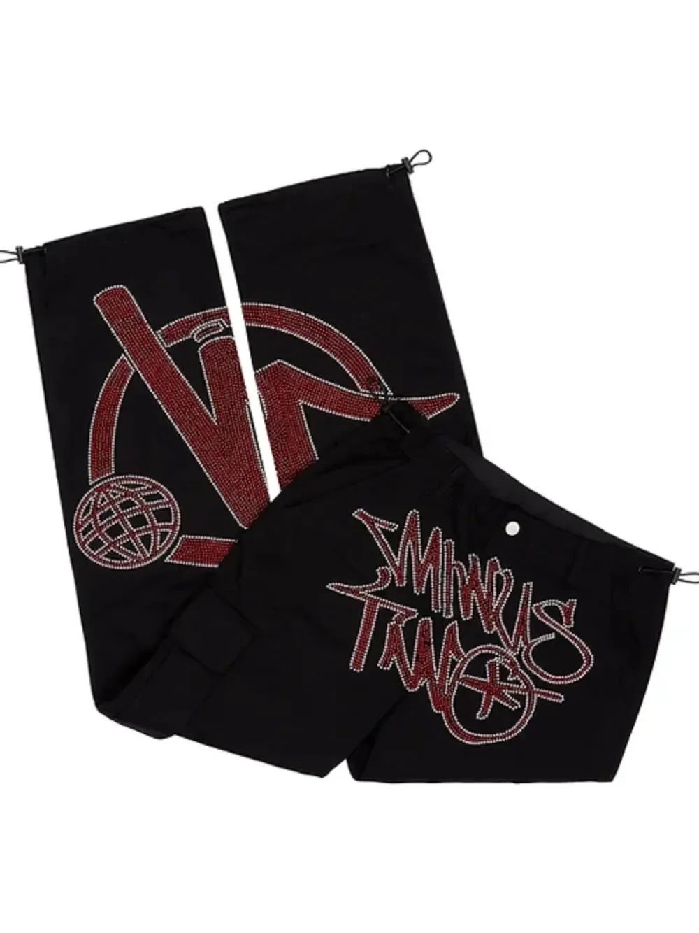 

Y2k Cargo Pants Minus Two Cargo Y2k Rhinestone Pattern Oversized Black Pants Men New Harajuku Hip Hop Gothic Trousers Streetwear