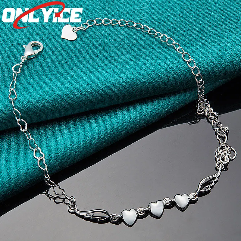 

925 Sterling Silver Solid Smooth Heart Hollow Wings Bracelet Ladies Fashion Glamour Party Wedding Engagement Jewelry