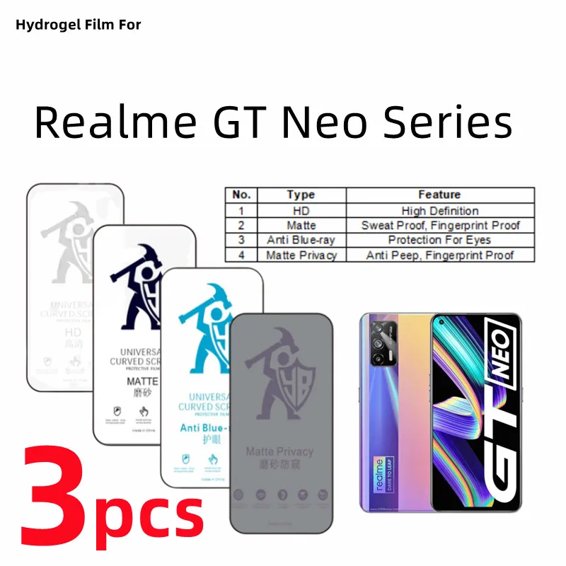 

Гидрогелевая пленка для Realme GT Neo 3 шт., матовая защитная пленка для экрана Realme GT Neo Flash, забота о глазах, матовая защитная пленка против шпионов